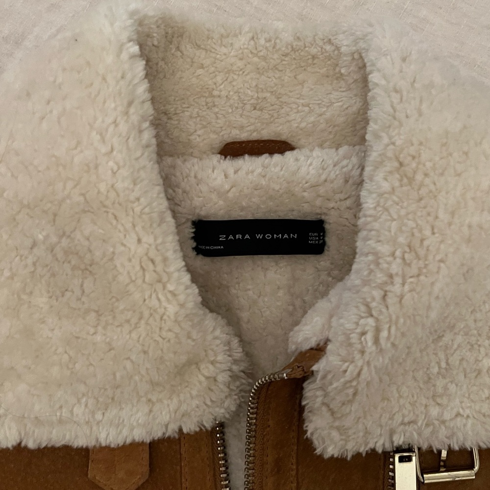 Zara Shearling Moto Jacket brown leather - Picture 3 of 4
